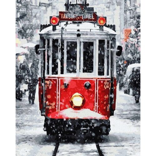Villamos télen - Számos kifestő keretre feszítve (40x50 cm)