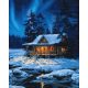 Erdei ház télen - számfestő készlet, keretre feszítve ( 40x50 cm )