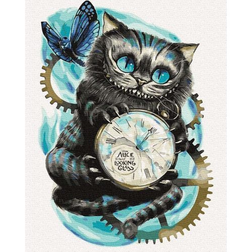 Macska órával - Számos kifestő keret nélkül ( 40x50 cm )