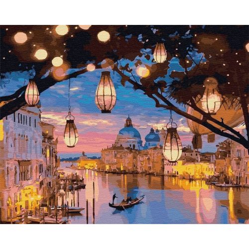 Éjszakai lámpák, Velence - számfestő készlet, keretre feszítve ( 40x50 cm )
