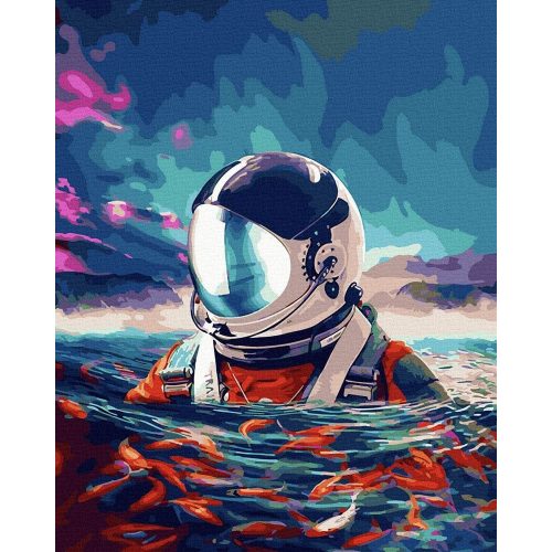 Űrhajós az óceánban - számfestő készlet, keretre feszítve ( 40x50 cm )