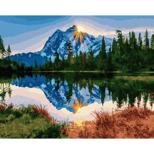 Reggel a hegyekben - Számos kifestő keretre feszítve (40x50 cm)