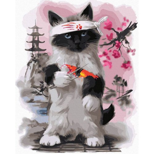 Japán macska - számfestő készlet, keretre feszítve ( 40x50 cm )