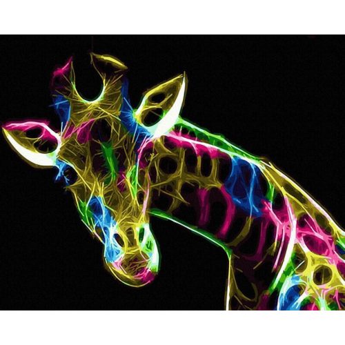 Neon zsiráf - Számos kifestő keretre feszítve (40x50 cm)