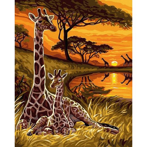 Zsiráfok a szavannában - Számfestő keretre feszítve (40x50 cm)