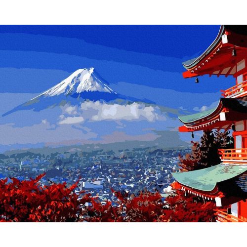 Fuji hegy - Számos kifestő keretre feszítve (40x50 cm)