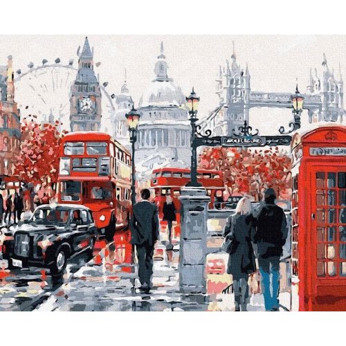 London utcáin - Számos kifestő keretre feszítve (50x65 cm)