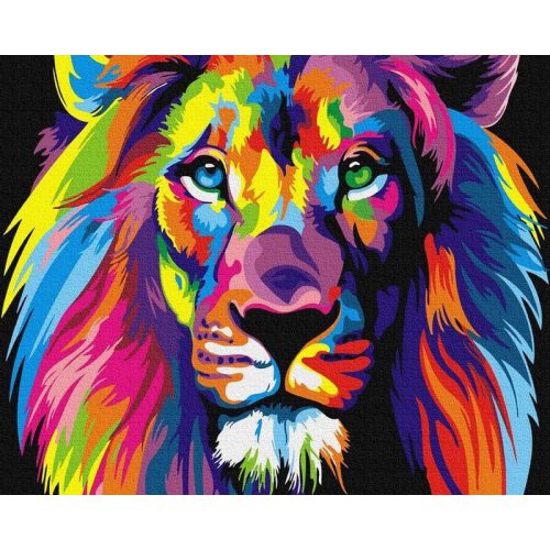 Színes oroszlán - Számfestő keretre feszítve (50x65 cm)