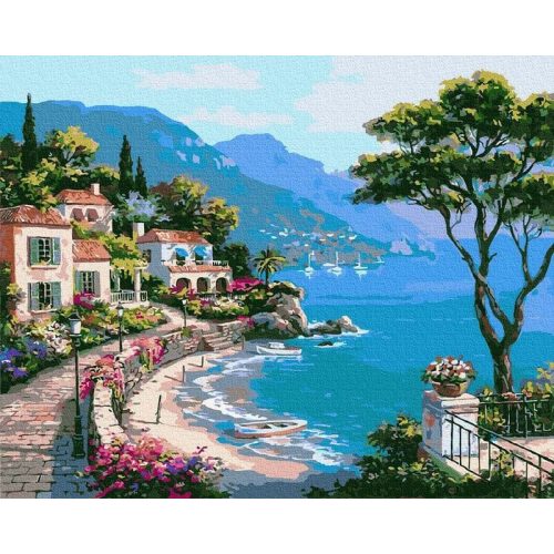 Mediterrán öböl - Számos kifestő keretre feszítve (50x65 cm)