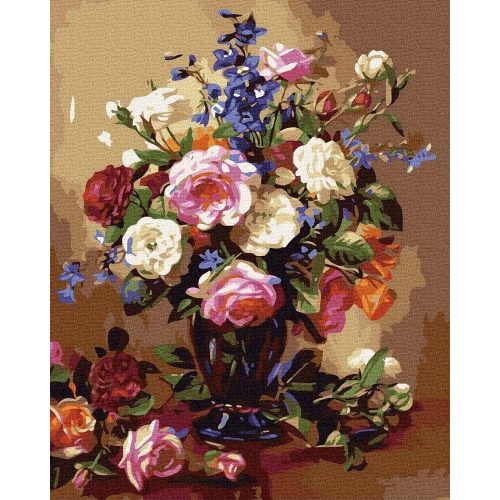 Rózsák vázában - számfestő készlet, keretre feszítve ( 50x65 cm )