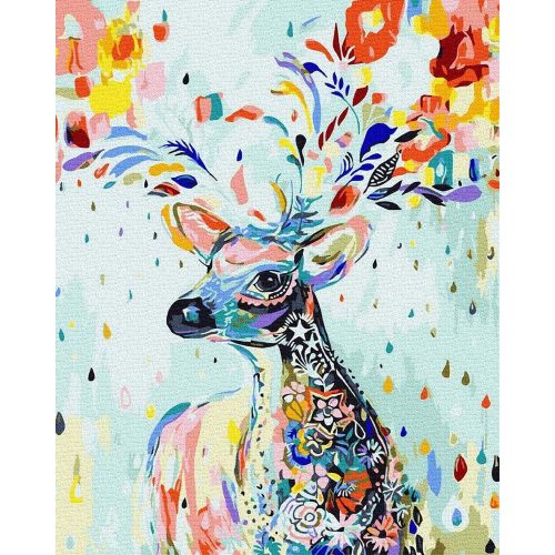 Virág szarvas - Számos kifestő keretre feszítve (50x65 cm)