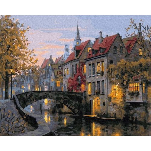 Régi belga utcák, Bruges - számfestő készlet, keretre feszítve ( 50x65 cm )