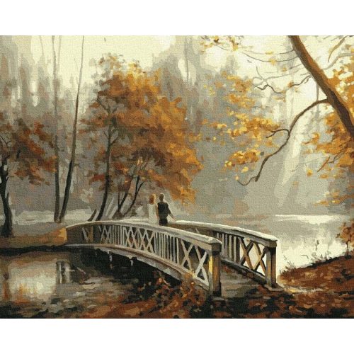 Híd az őszi parkban - számfestő készlet, keretre feszítve ( 50x65 cm )