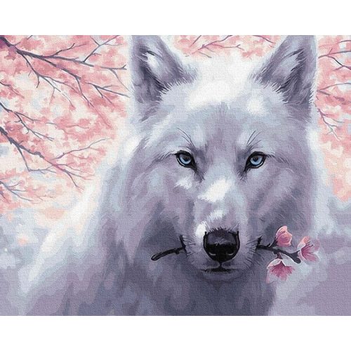 Fehér farkas - számfestő készlet, keretre feszítve ( 50x65 cm )