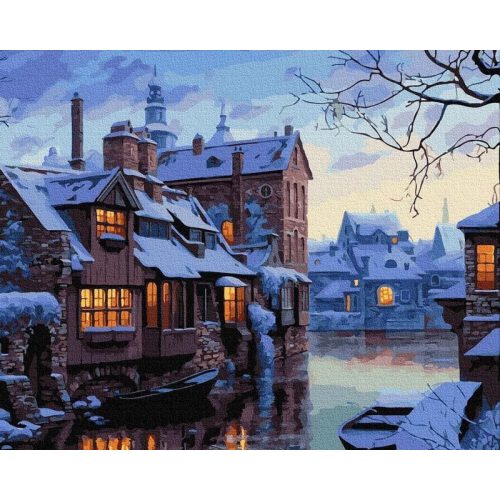 Téli este Brugesben - Számos kifestő keretre feszítve (50x65 cm)