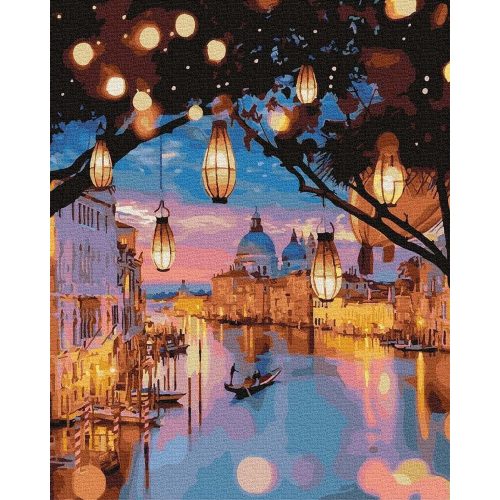 Éjszakai lámpák Velence - Számfestő keretre feszítve (50x65 cm)