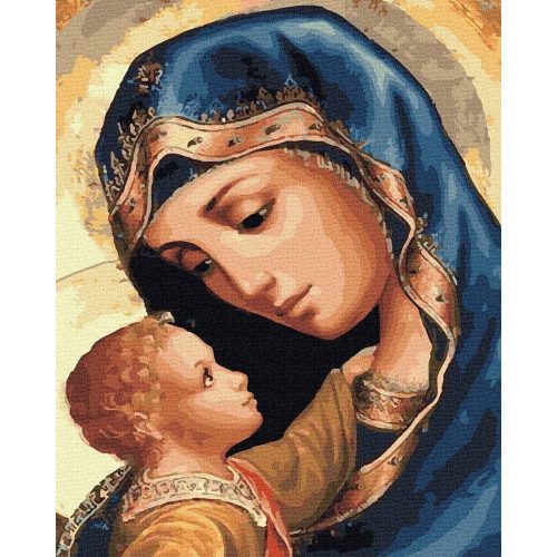 Szűz Mária és Jézus - számfestő készlet, keretre feszítve ( 50x65 cm )