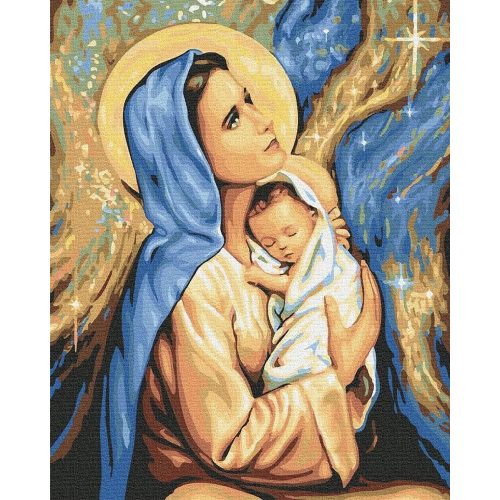 Mária és a gyermek - Számfestő készlet, keretre feszítve (50x65 cm)