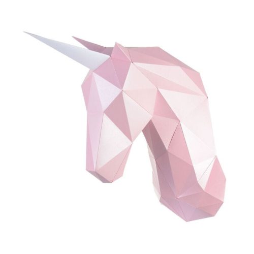 Unicornis trófea, pink (3D-s modell a falon) - 3D papírmodell