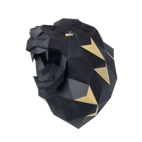Oroszlán trófea fej, fekete (3D modell a falon) - 3D papírmodell