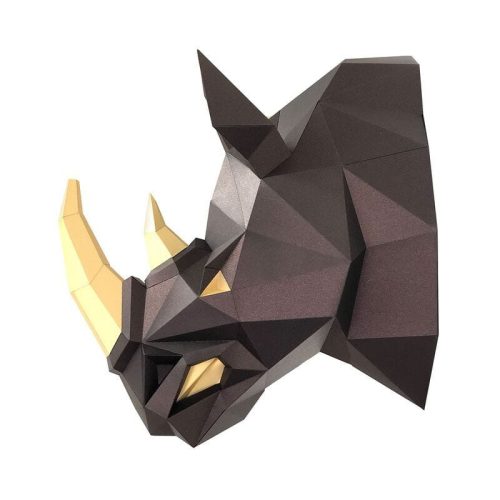 Orrszarvú fej, fekete barna (3D modell a falon) - 3D papírmodell