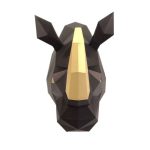Orrszarvú fej, fekete barna (3D modell a falon) - 3D papírmodell