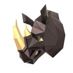 Orrszarvú fej, fekete barna (3D modell a falon) - 3D papírmodell