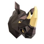 Orrszarvú fej, fekete barna (3D modell a falon) - 3D papírmodell