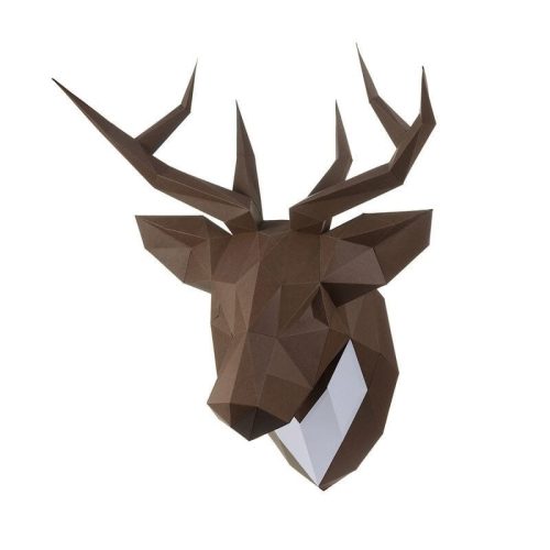 Szarvas trófea, Barna (3D modell a falon) - 3D papírmodell