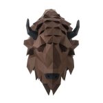 Bölcs bölény trófea , barna (3D-s modell a falon) - 3D papírmodell