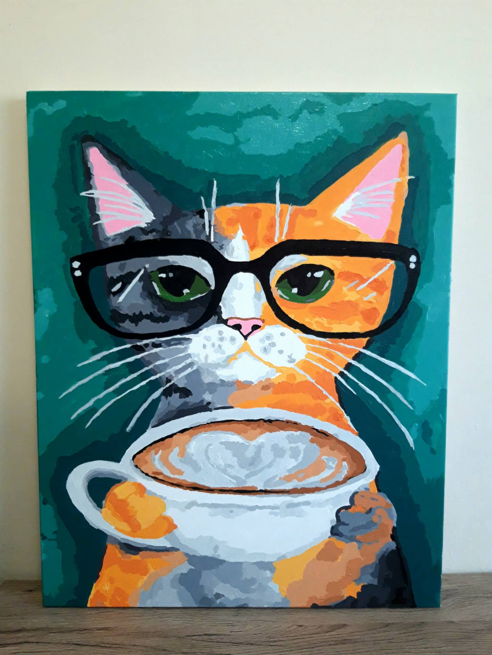     Kávézó macska - Számos kifestő keretre feszítve (40x50 cm)