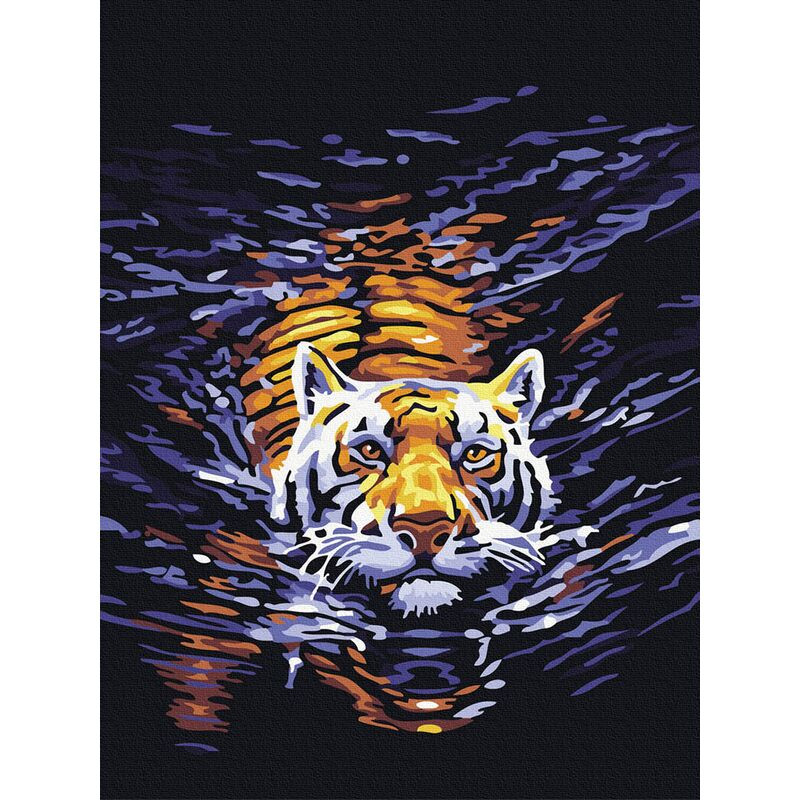 Úszó tigris - Számos kifestő keretre feszítve (30x40 cm)