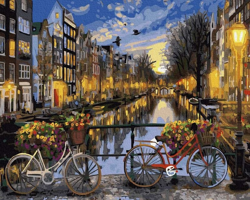 Amszterdam éjjel - Számos kifestő keretre feszítve (40x50 cm)