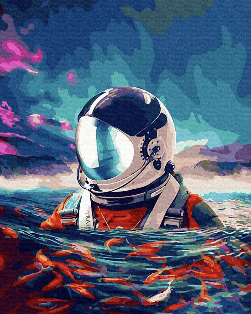 Űrhajós az óceánban - Számos kifestő keretre feszítve (40x50 cm)