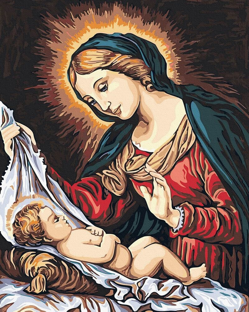 Mária a gyermekkel - Számos kifestő keretre feszítve (40x50 cm)